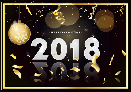 新年快乐2018设计卡在现代背景。矢量.黑色和金色