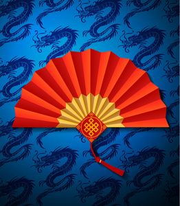 白色背景的红色中国折扇.矢量插图照片