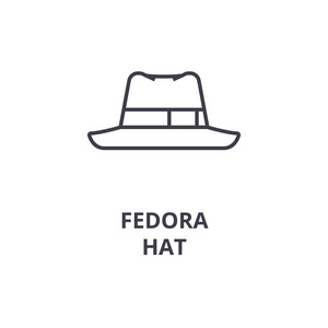 fedora 帽子线图标, 轮廓符号, 线性符号, 矢量, 平面图