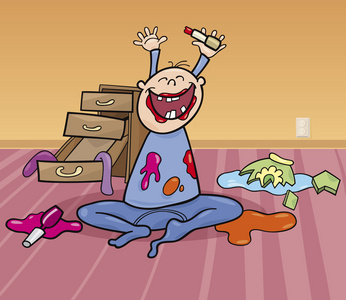 小男孩,一团糟插画