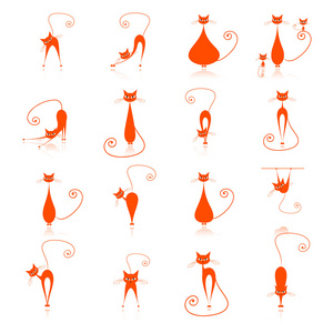 橙色猫剪影系列