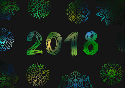 你好2018新年2018。新年贺卡, 封面, 横幅。雪花