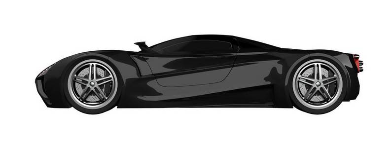 黑色赛车概念车。在一个白色的孤立背景的汽车的形象。3d 渲染