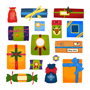 为节日新年圣诞节情人节生日等一系列的礼盒和礼品包。矢量插图