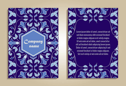向量组的业务和邀请的多彩多姿的小册子模板。葡萄牙 摩洛哥Azulejo阿拉伯文亚洲的饰品