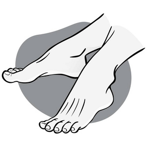 插图人, 双人脚, 黑白相间, 侧面视图.