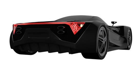 黑色赛车概念车。在一个白色的孤立背景的汽车的形象。3d 渲染