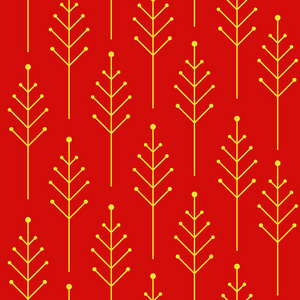 无缝的秋季模式与抽象的圣诞树在红色的背景。矢量