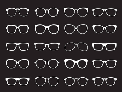 一组白色眼镜被隔离。矢量图标