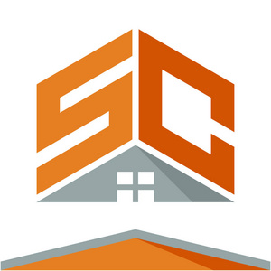 建筑企业的图标标志与屋顶的概念和字母 S 和 C 的组合
