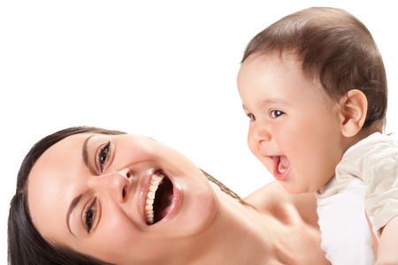 幸福的母亲和婴儿的照片