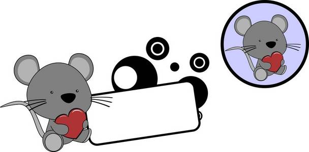 可爱可爱的小老鼠卡通心脏设置贴纸