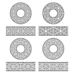 花边矢量画笔模板和东方复古风格的圆形装饰品