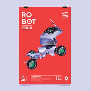 矢量逼真的机器人插图。机器人与玩具设计节海报模板