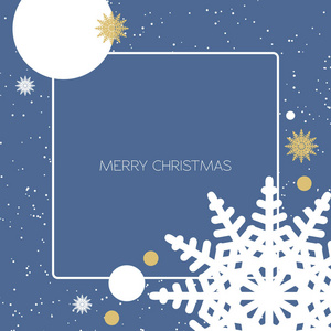 圣诞背景与金色和白色的雪花和圆圈的蓝色模板的明信片。矢量