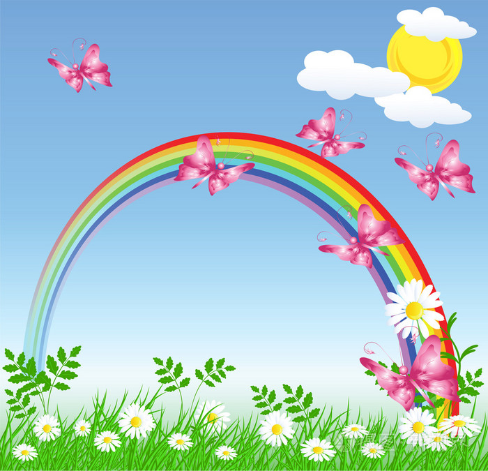 蝴蝶和彩虹插画-正版商用图片02mx88-摄图新视界