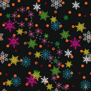 圣诞节黑色无缝模式与彩色雪花