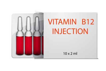 维生素 B12 注射安瓿包装, 白色隔离