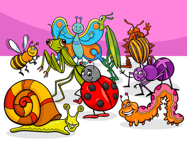 动画片昆虫和臭虫字符小组