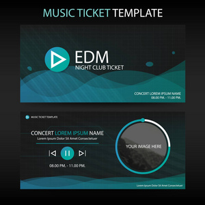 抽象的圆绿色波音乐票模板的音乐会和音乐俱乐部矢量图和 ui 主题