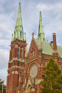 赫尔辛基 neogothic 大教堂。Johanneksenkirkko市中心。上网