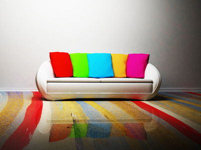 有沙发和彩色枕头的现代内饰