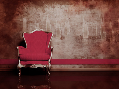 室内设计场景与红色复古扶手椅