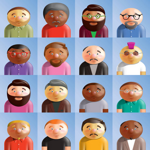 16不同年龄和族裔群体的男性雇员.商务休闲装.