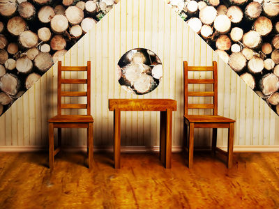 现代室内设计客厅或咖啡馆，两把椅子一把