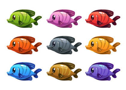 可爱的卡通多彩的鱼类集照片