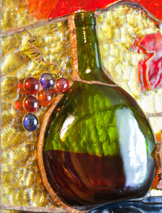 葡萄酒主题彩色玻璃组合物图片