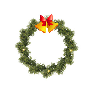 用铃铛和松树圈圣诞装饰。矢量