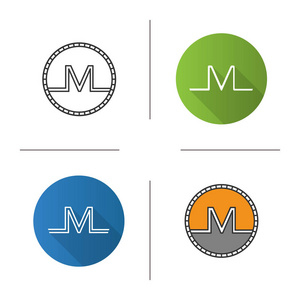 Monero 硬币图标。平面设计, 线性和颜色样式。Cryptocurrency挖掘.孤立向量插图
