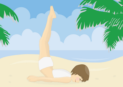 练瑜伽的沙滩上的美丽女人