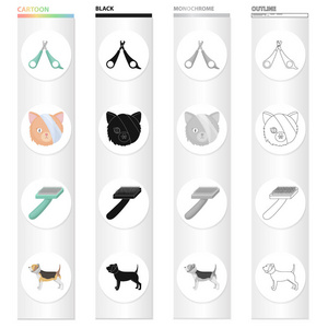 颈部, 兽医, 属性和其他网络图标的卡通风格。集集合中的狗动物限制器图标