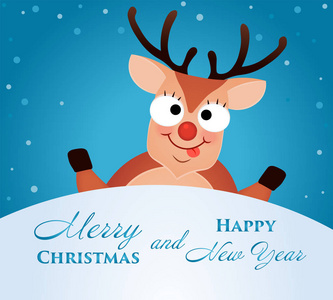 圣诞驯鹿可爱和有趣的人物鹿。圣诞贺卡矢量插图