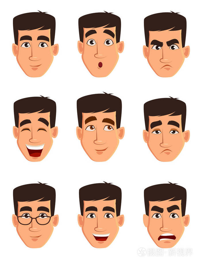 插画 商业人的表情.不同的男性情绪设置.eps