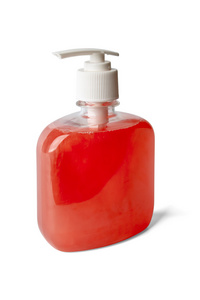 瓶的明珠红色液体肥皂