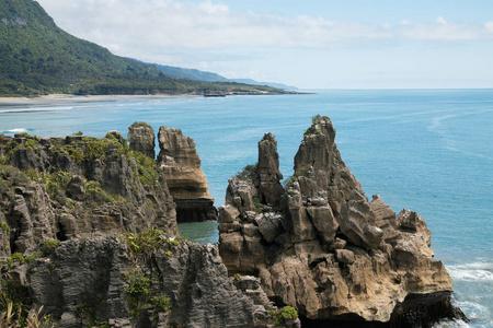 Punakaki 薄饼岩石在帕帕罗瓦国家公园西海岸南海岛新西兰自然风景背景