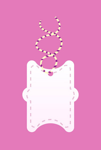 可爱的刺绣价格标签与编织的绳子在粉红色的背景。矢量插图