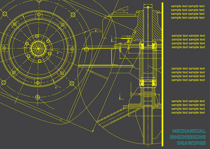 机械工程图纸。矢量工程制图。灰色