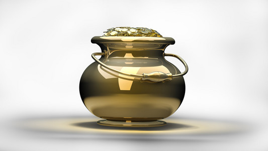 金壶充分的金币，在白色背景 3d 渲染上孤立。与