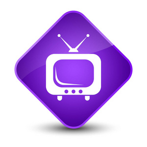 电视图标优雅的紫色菱形按钮