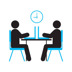 使用计算机向量两个人使用膝上型计算机剪影图标.