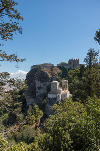 Torretta Pepoli小城堡和金星中世纪城堡在埃里塞, 西西里岛, 意大利