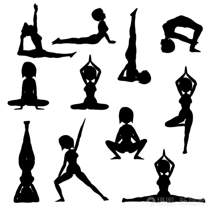 女性练习瑜伽剪影集