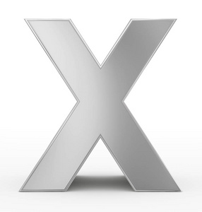 字母 X 3d 银色隔离在白色