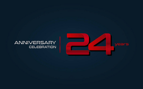 24周年纪念庆祝红色标志, 向量例证在深蓝背景
