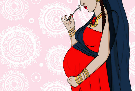 怀孕妇女孕妇礼服准备为产妇.等待婴儿出生照片