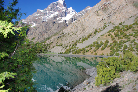 以高山为背景的山地湖泊